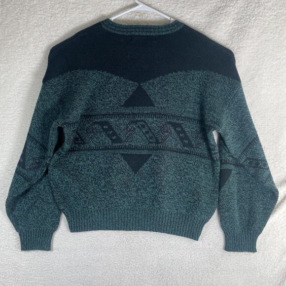 Vintage Michael Gerald Sweater Mens Large Green Crewneck Pullover Knit Geometric - Picture 2 of 16